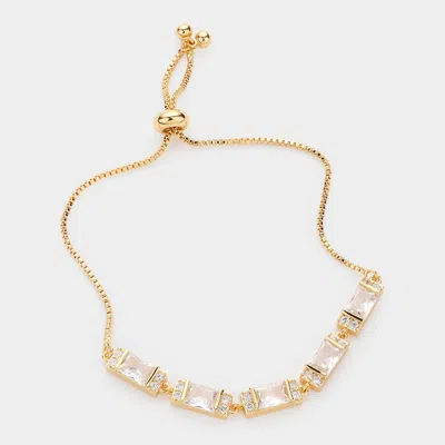 Fashnzfab Cz Rectangle Charm Link Pull Tie Evening Bracelet Gold