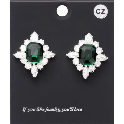 Fashnzfab Cz Rectangle Stone Cluster Pointed Evening Stud Earrings In Green