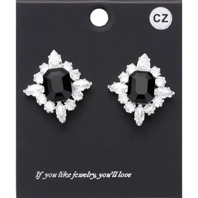 Fashnzfab Cz Rectangle Stone Cluster Pointed Evening Stud Earrings In Metallic