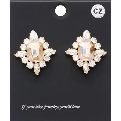 Fashnzfab Cz Rectangle Stone Cluster Pointed Evening Stud Earrings In Multi