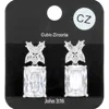 Fashnzfab Cz Rectangle Stone Dangle Evening Earrings In Silver