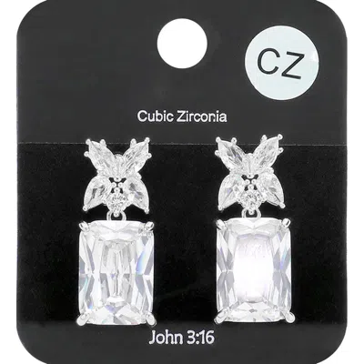 Fashnzfab Cz Rectangle Stone Dangle Evening Earrings In Silver
