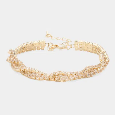 Fashnzfab Cz Rhinestone Paved Evening Bracelet Gold