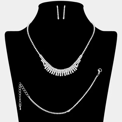 Fashnzfab Cz Rhinestone Paved Necklace In Metallic