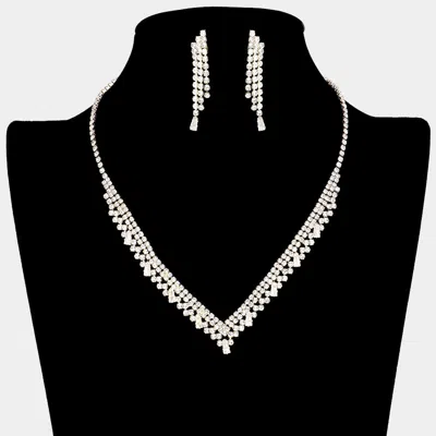 Fashnzfab Cz Rhinestone Paved V Shaped Necklace In Silver