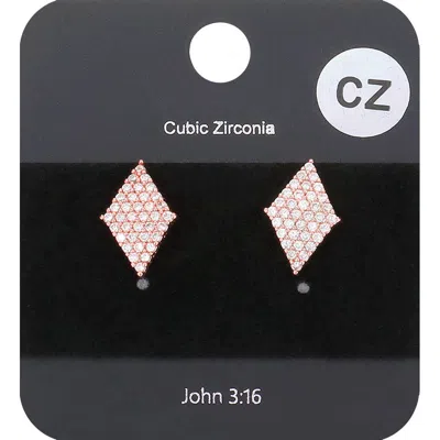 Fashnzfab Cz Rhombus Stud Evening Earrings - Rose Gold In Silver