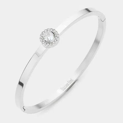 Fashnzfab Cz Rond Stone Accented Stainless Steel Bangle Bracelet In Multi