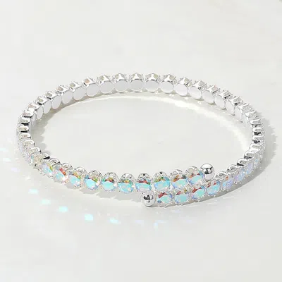 Fashnzfab Cz Round Cluster Evening Bracelet Ab, Silver In Multi