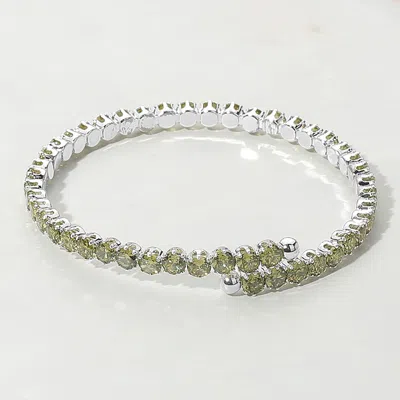 Fashnzfab Cz Round Cluster Evening Bracelet Peridot, Silver In Multi