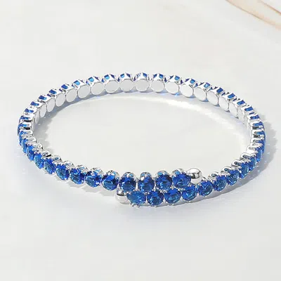 Fashnzfab Cz Round Cluster Evening Bracelet Sapphire, Silver In Multi