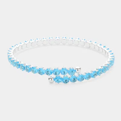 Fashnzfab Cz Round Cluster Evening Bracelet Silver, Turquoise In Blue