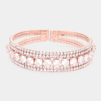 Fashnzfab Cz Round Stone Accented Cuff Evening Bracelet In Multi