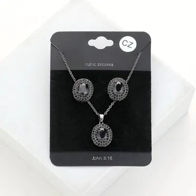 Fashnzfab Cz Round Stone Accented Pendant Necklace In Gray