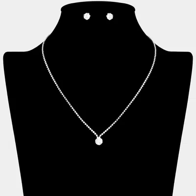 Fashnzfab Cz Round Stone Pointed Pendant Rhinestone Paved Necklace In Metallic