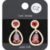 Fashnzfab Cz Round Teardrop Stone Link Dangle Evening Earrings In Red