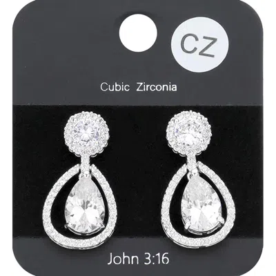 Fashnzfab Cz Round Teardrop Stone Link Dangle Evening Earrings In Silver