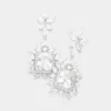 Fashnzfab Cz Square Accented Dangle Evening Earrings - Rhodium In Metallic
