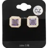 Fashnzfab Cz Square Accented Octagon Stud Evening Earrings - Amethyst In Green
