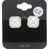 Fashnzfab Cz Square Accented Octagon Stud Evening Earrings In Metallic