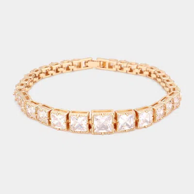 Fashnzfab Cz Square Cluster Evening Bracelet Gold
