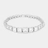 Fashnzfab Cz Square Cluster Evening Bracelet Silver In Silver