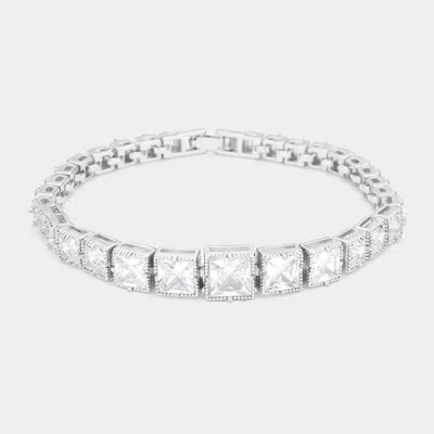 Fashnzfab Cz Square Cluster Evening Bracelet Silver