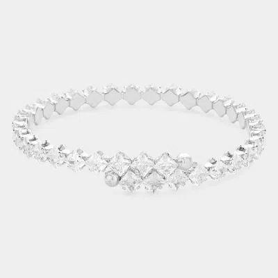 Fashnzfab Cz Square Cluster Evening Bracelet In Silver
