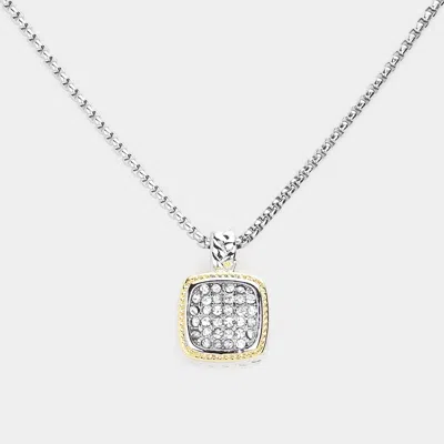 Fashnzfab Cz Square Pendant Necklace In Multi
