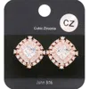 Fashnzfab Cz Square Stone Accented Stud Evening Earrings - Rose Gold In Multi