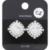 Fashnzfab Cz Square Stone Accented Stud Evening Earrings In Metallic