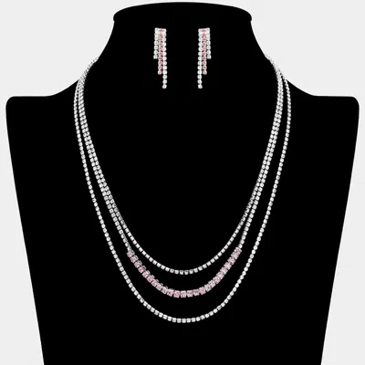 Fashnzfab Cz Square Stone Detailed Triple Layered Necklace In Metallic