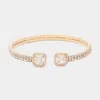 Fashnzfab Cz Square Stone Pointed Tip Rhinestone Paved Cuff Bracelet Gold In Gold