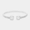 Fashnzfab Cz Square Stone Pointed Tip Rhinestone Paved Cuff Bracelet Silver In Silver