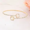 Fashnzfab Cz Square Stone Tip Rhinestone Paved Evening Bracelet Clear, Gold In Multi