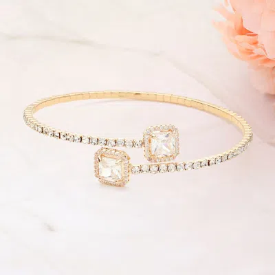 Fashnzfab Cz Square Stone Tip Rhinestone Paved Evening Bracelet Clear, Gold In Multi