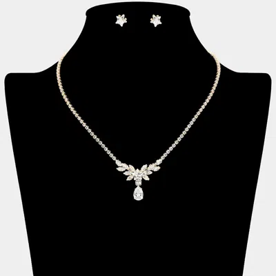 Fashnzfab Cz Star Teardrop Stone Dangle Rhinestone Paved Necklace In White