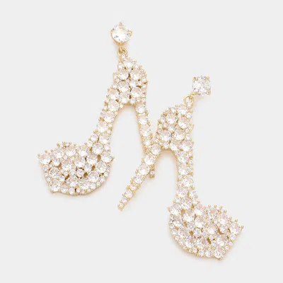 Fashnzfab Cz Stiletto Heel Dangle Evening Earrings 1.25" X 2.25" In Silver