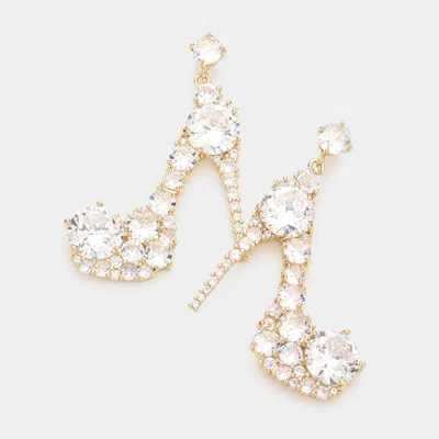 Fashnzfab Cz Stiletto Heel Dangle Evening Earrings In Gold