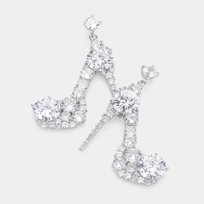 Fashnzfab Cz Stiletto Heel Dangle Evening Earrings In Metallic
