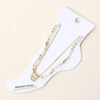 Fashnzfab Cz Stone Bezel Accent Paperclip Chain Faceted Beaded Layered Anklet In Multi