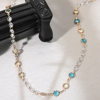 Fashnzfab Cz Stone Bezel Link Necklace - Turquoise In Black