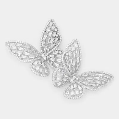 Fashnzfab Cz Stone Butterfly Evening Earrings In Silver
