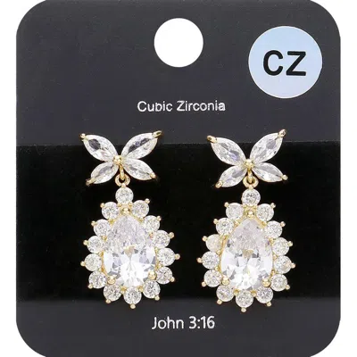 Fashnzfab Cz Stone Butterfly Teardrop Dangle Evening Earrings In Silver