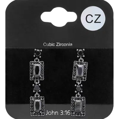 Fashnzfab Cz Stone Cluster Dangle Evening Earrings In Black