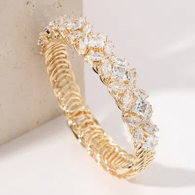 Fashnzfab Cz Stone Cluster Embellished Adjustable Evening Bracelet Clear, Gold In Silver