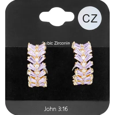 Fashnzfab Cz Stone Cluster Embellished Evening Hoop Earrings - Clear, Gold, Violet In Black