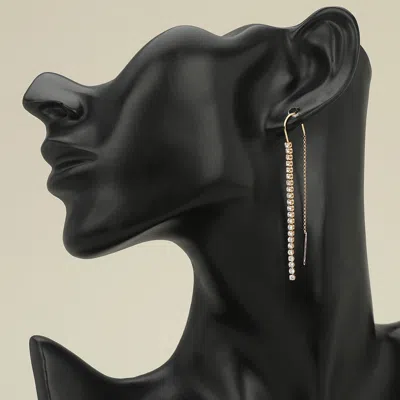 Fashnzfab Cz Stone Cluster Link Threader Drop Earrings - Gold In Black