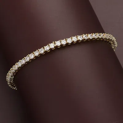 Fashnzfab Cz Stone Cushion Tennis Bracelet Clear, Gold In Multi