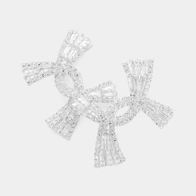 Fashnzfab Cz Stone Embellished Abstract Evening Earrings In Metallic