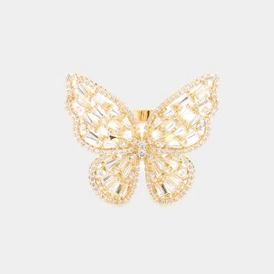 Fashnzfab Cz Stone Embellished Butterfly Ring - Gold